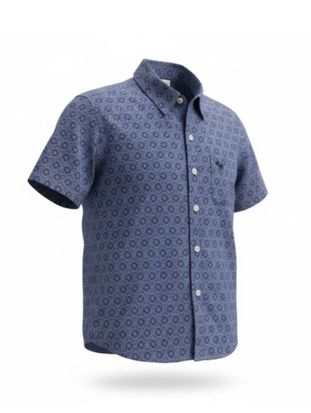 ABERCROMBIE KIDS Blue Short-Sleeve Button-Down Shirt with Subtle Geometric Print